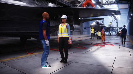 Production of military fighter jet f 35 at the factory. Military factory weapon. 3d rendering.