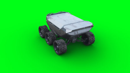 Futuristic mars rover, explorer. Green screen isolate. 3d rendering.