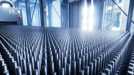 bolt factory process. Production line. 3d rendering.