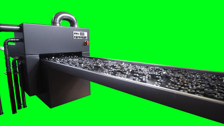 Metallic nut process production. Factory, production line. 3d rendering.の写真素材