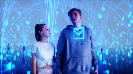 People in global digital space. Communication and future concept. 3d rendering.