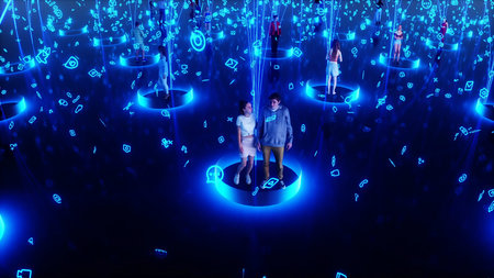 People in global digital space. Communication and future concept. 3d rendering.