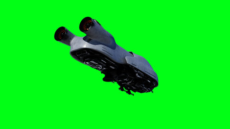 military futuristic flying ship. 4K green screen isolate. 3d rendering.の写真素材
