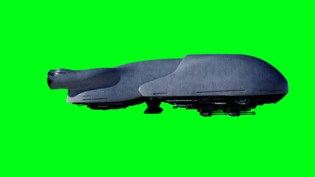 military futuristic flying ship. 4K green screen isolate. 3d rendering.の写真素材
