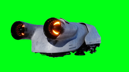 military futuristic flying ship. 4K green screen isolate. 3d rendering.の写真素材