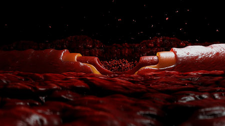 blood stream. red blood cells. Inside human body. 3d rendering.の写真素材