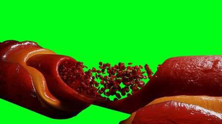 blood stream. red blood cells. Inside human body. Green screen isolate. 3d rendering.の写真素材