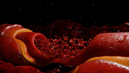 blood stream. red blood cells. Inside human body. 3d rendering.