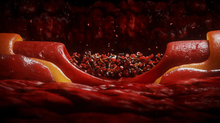 blood stream and cigarette butts. smoking health harm concept. Inside human body. 3d rendering.の写真素材