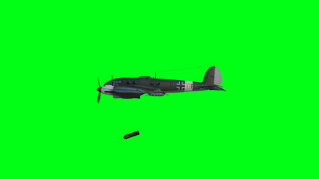 Heinkel He 111. German airliner and medium bomber. World War II. Green screen isolate. 3d rendering.の写真素材