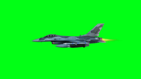 Military fighter jet F-16. green screen isolate. 3d rendering.の写真素材
