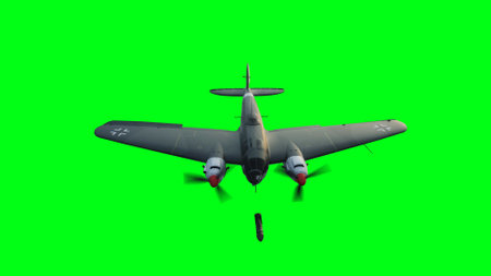Heinkel He 111. German airliner and medium bomber. World War II. Green screen isolate. 3d rendering.の写真素材