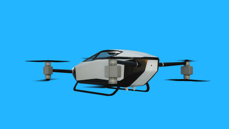 flying copter car, drone. future concept. Green screen isolate. 3d rendering.の写真素材