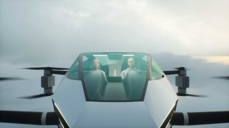 flying copter car, drone with people. future concept. 3d rendering.の写真素材