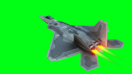 Military fighter jet F-22. green screen isolate. 3d rendering.の写真素材