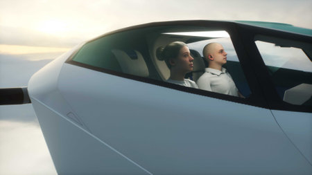 flying copter car, drone with people. future concept. 3d rendering.の写真素材