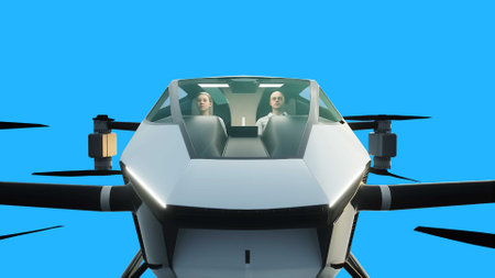 flying copter car, drone. future concept. Green screen isolate. 3d rendering.の写真素材