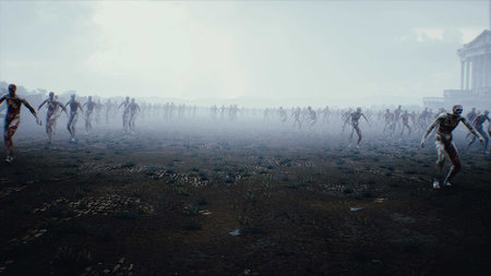 Zombie walks near Capitol, crowd of zombies. 3d rendering.の写真素材