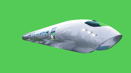 Flying passenger train. Green screen isolate. 3d rendering.