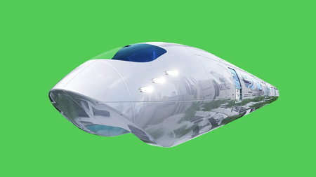 Flying passenger train. Green screen isolate. 3d rendering.