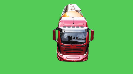 Oil truck driving fast. realistic dynamic reflections on the car body. green screen isolate. 3d rendering.の写真素材