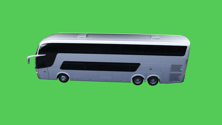 Jorney touristic bus driving fast. realistic dynamic reflections on the car body. green screen isolate. 3d rendering.の写真素材