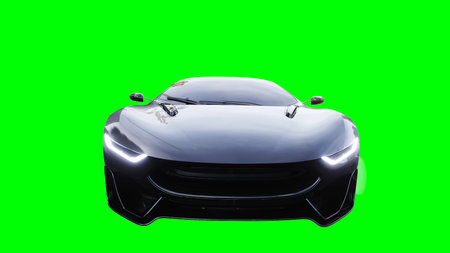 Futuristic electric, luxury, sport car driving fast. realistic reflections on the car body. green screen isolate. 3d rendering.の写真素材