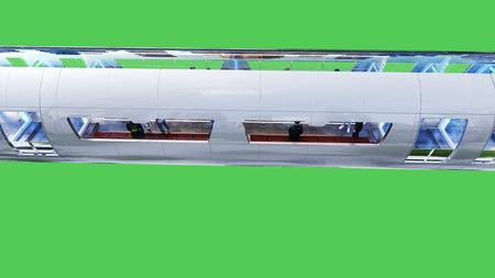 Flying passenger train. Green screen isolate. 3d rendering.