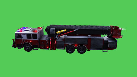 fire engine driving fast. realistic dynamic reflections on the car body.3d rendering.