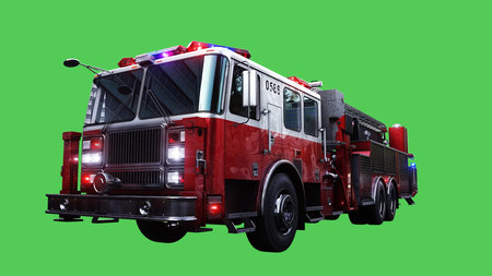 fire engine driving fast. realistic dynamic reflections on the car body.3d rendering.