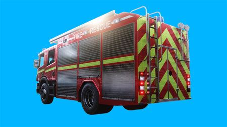 fire engine driving fast. realistic dynamic reflections on the car body.3d rendering.