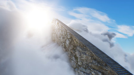 stairway to heaven. paradise, eden gates. Religious concept. 3d rendering.の写真素材