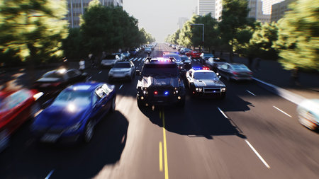 An swat police driving fast on a city street. 3d rendering.