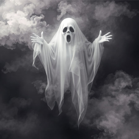 Scary ghost in the clouds. Halloween illustration. 3D renderingの写真素材