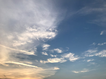 Blue sky and white clouds. It is beautiful and bright in summer. The moment of happiness and freedom...
