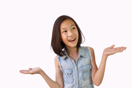Asian girl on white background,surprised