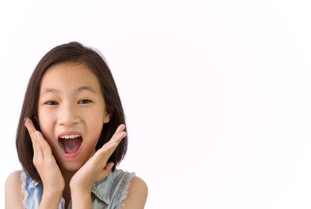 Asian girl on white background,surprise,wow,shock