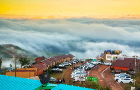 Phetchabun,Thailand-January 2,2019:The beauty of the morning mist and many tourists come to experience the cold weather in Phu Thap Boek(Phu Hin Rong Kla national park)のeditorial素材