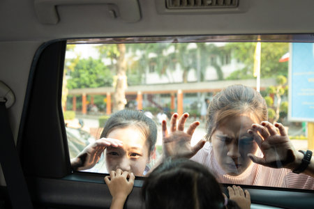 Asian mother forgot her kid daughter inside of her car in parking outdoor,trapped inside the...
