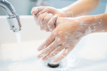 Hygiene,Hands of child girl rubbing her hands,washing frequently with an antiseptic soap,protection...