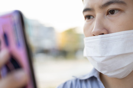 Asian woman with protective mask,cover her mouth and not close her nose,female people wear face mask...