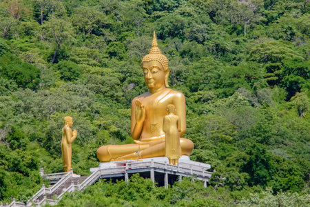 The big golden Buddha on the hillの写真素材
