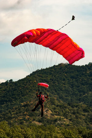 Parachutist landingの写真素材
