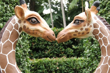 Giraffe sweet lovely kiss statue  の写真素材