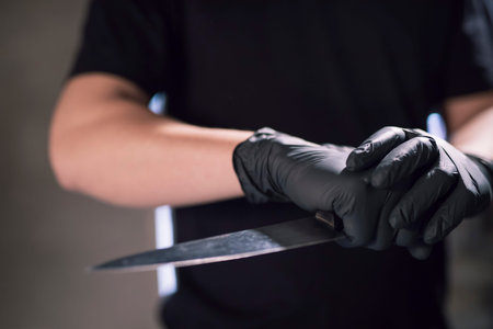 man is a criminal holding a weaponの写真素材