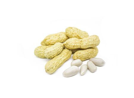 peanuts isolated on white background. fresh peanuts with high nutritionの写真素材