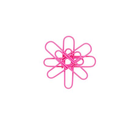 Pink paper clips in the form of a flower on white backgroundの写真素材