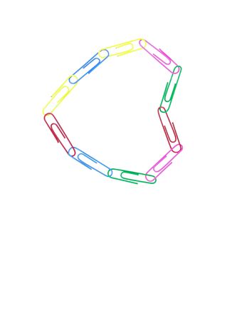 multicolored paper clips with love sign heart shape on white background. Decorative paper clips in pink, yellow, green, red and blue colorsの写真素材