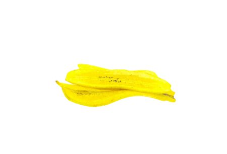 Banana chips on white background. Tasty fried banana slicesの写真素材