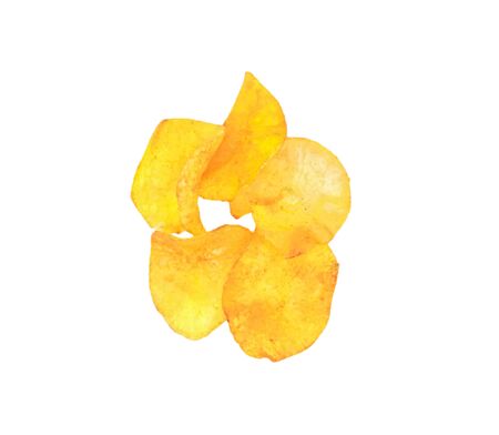 cassava chips on white background. Tasty fried cassava slicesの写真素材